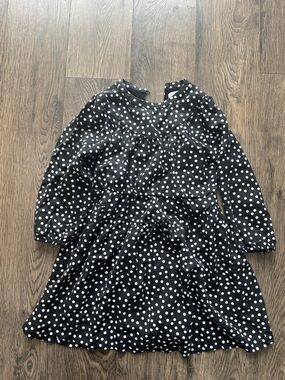 Zara Black and White Polka Dot Long-Sleeve Dress